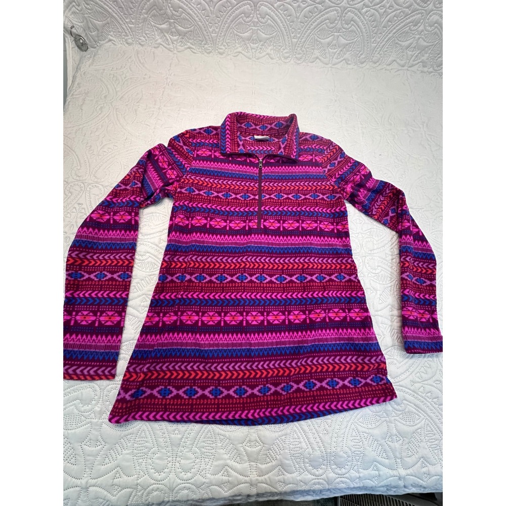Columbia Womens Pink Purple Geometric Fair Isle Quarter Zip Fleece Pullover M